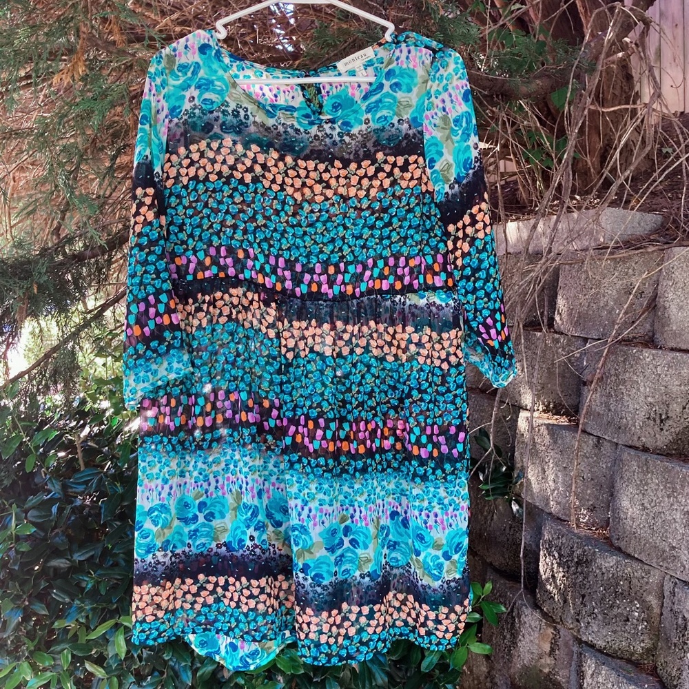 Monteau Blue Floral Chiffon Dress